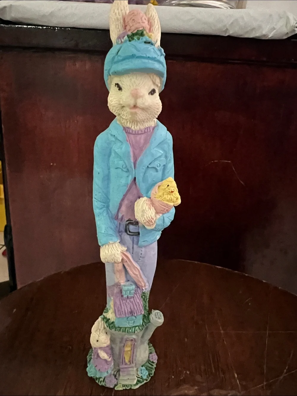 Pastel Bunny Figurine Decor in Yellow and Purple - Brand Unknown